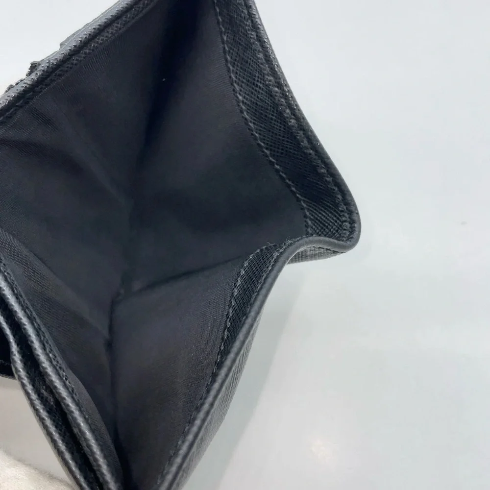 Prada Triangle Logo Saffiano Leather Black Bifold Wallet W/Box Authentic